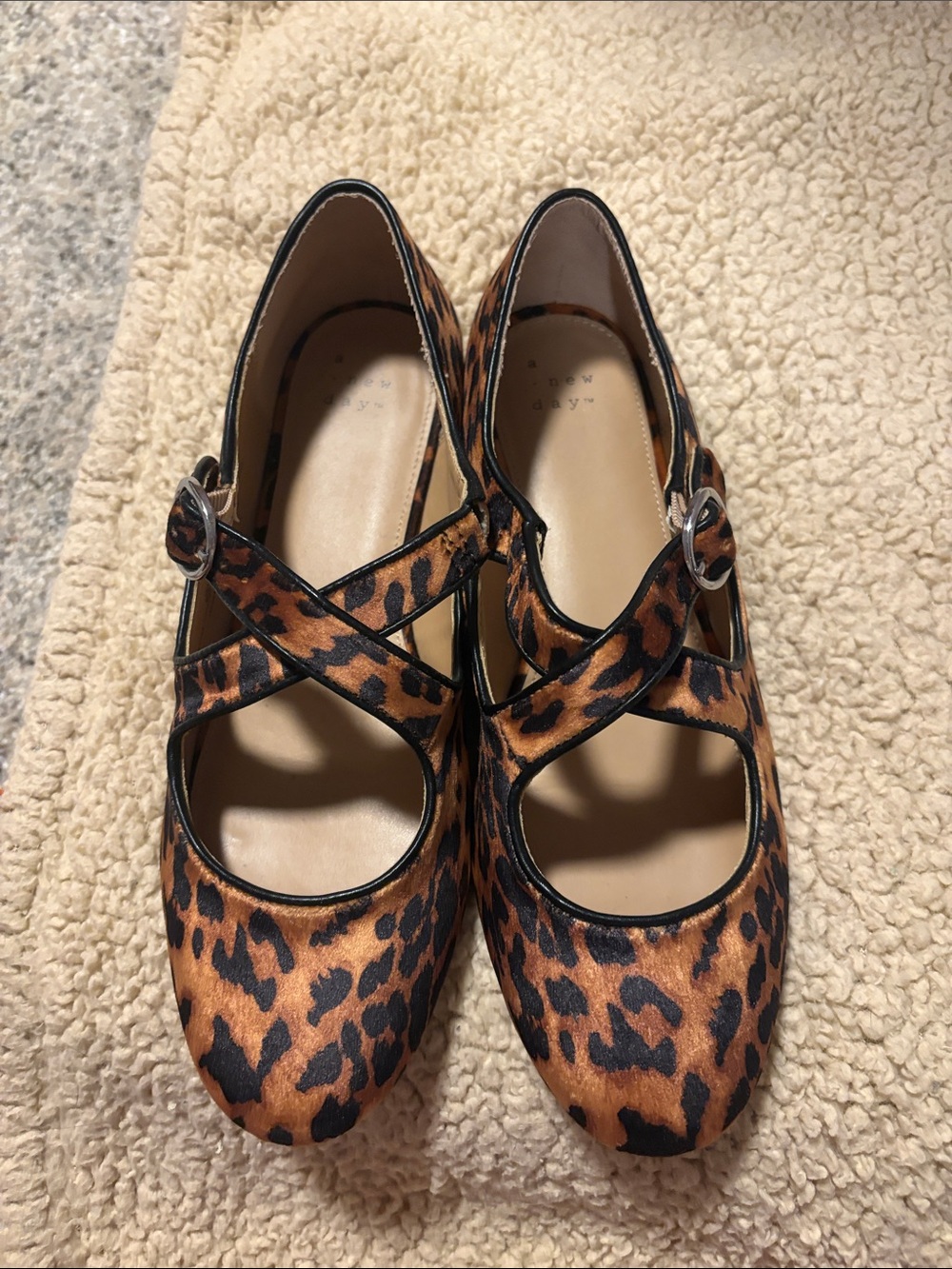 A new day Leopard Print Mary Jane Flats with Buckle Strap - Women's Brown/Black